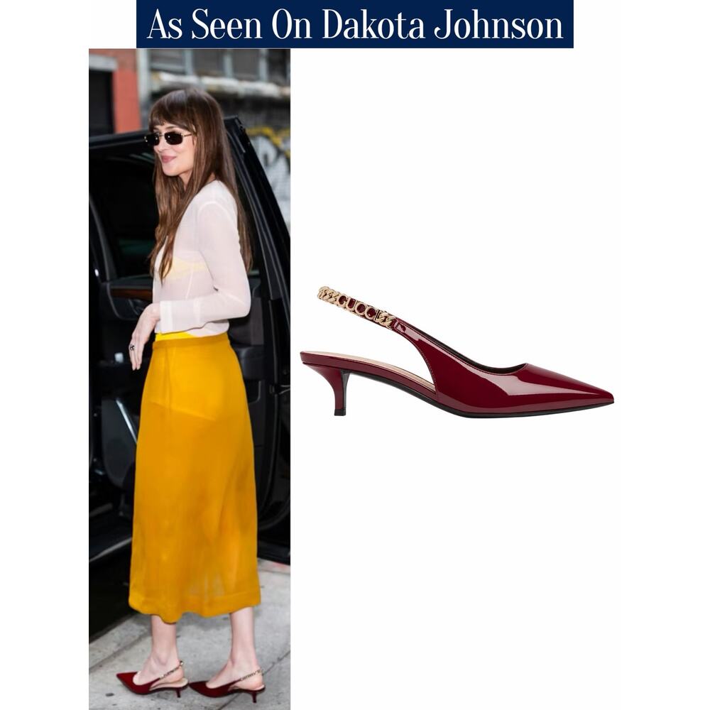 Gucci Signoria 45mm Patent Leather Slingback Pump Kitten Heel Red Size 37